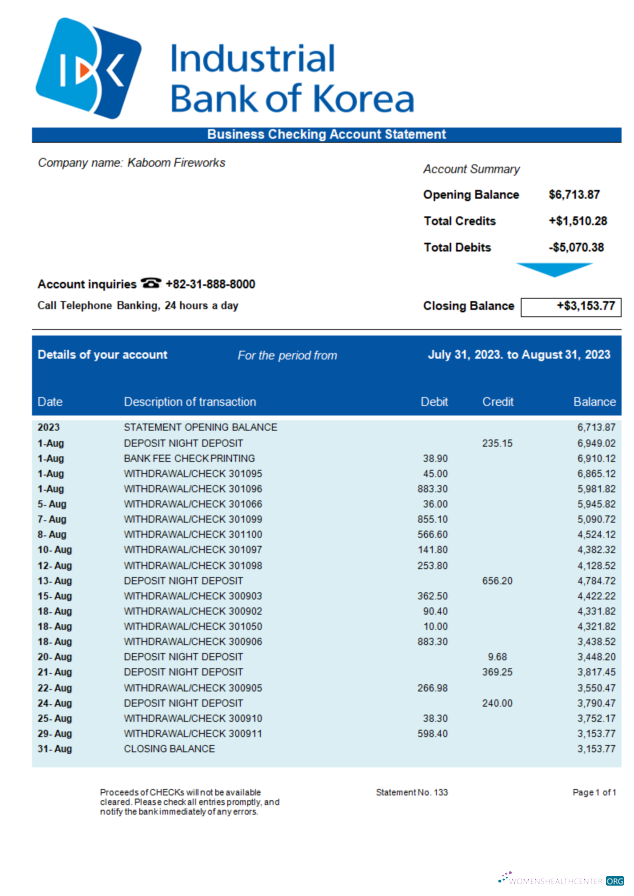 Download Industrial Bank of Korea business statement Word and PDF template Photoshop template